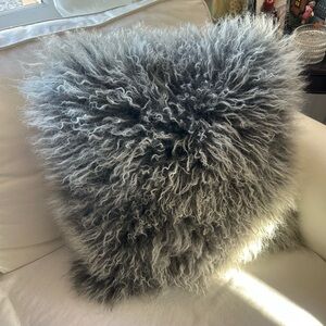 Mongolian fur Gray Throw Pillow